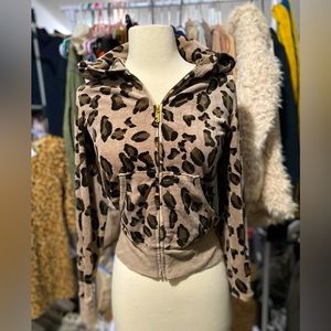 Y2K Juicy Couture Velour Leopard Zip Up Hoodie, Size Small